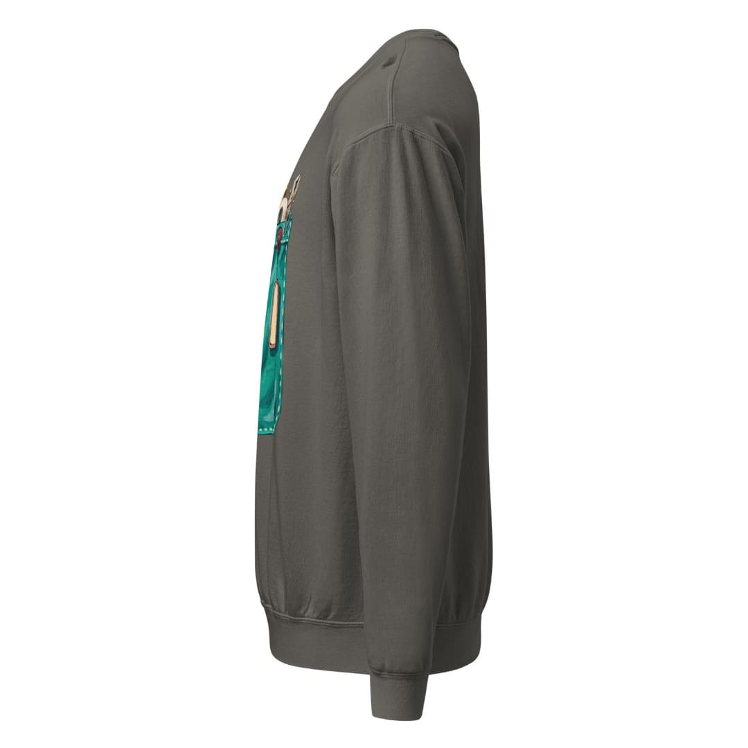The Shift Pocket™ sweatshirt in Pepper, side view showing the relaxed fit and rolled-forward shoulder