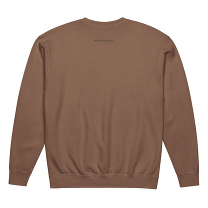 The Shift Pocket™ sweatshirt in Espresso, back view with the Blossombless.co print below the collar