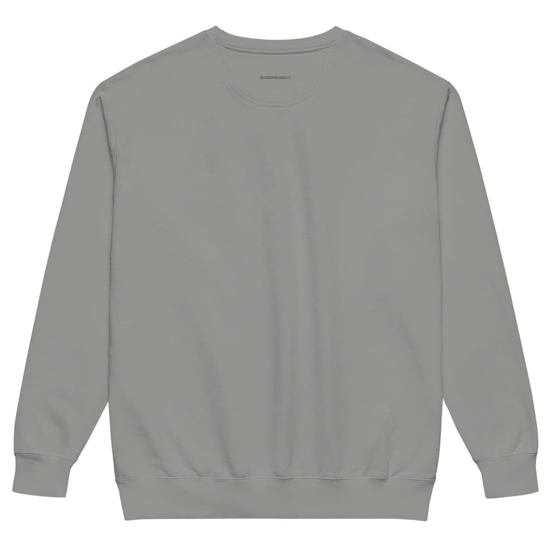 Class Dismissed™ sweatshirt by Blossombless.co in Grey, back view: plain back with a small BLOSSOMBLESS.CO print at the neck