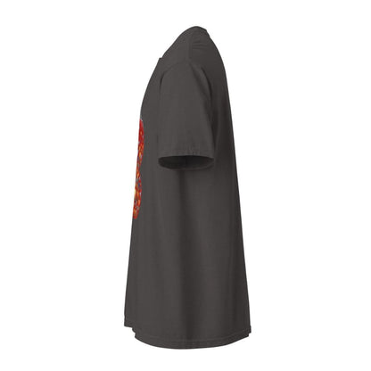 Graphite t-shirt with a red graphic on a white background
