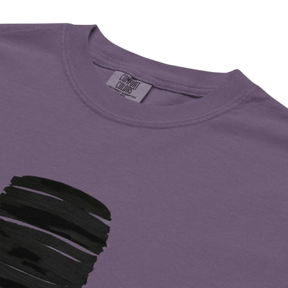 Purple shirt with black design and 'Comfort Colors' label on a white background