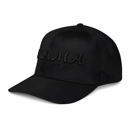 Black cap with a logo on a white background