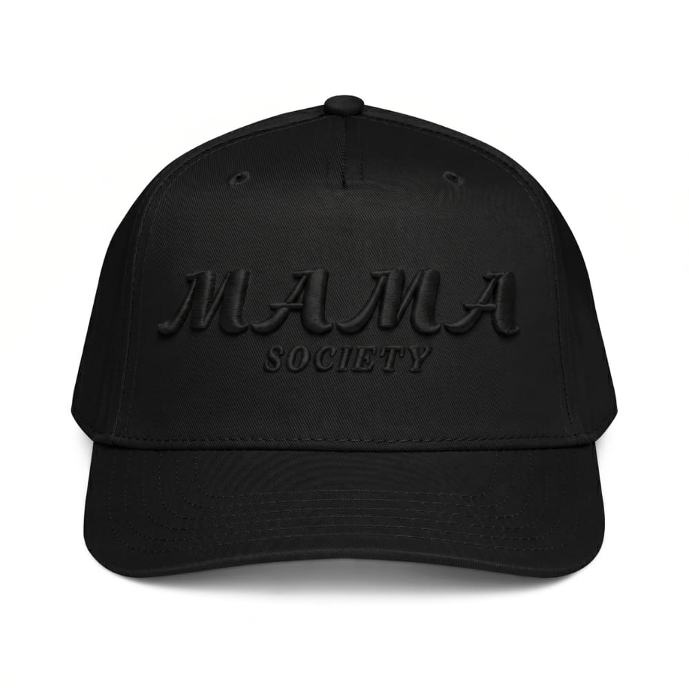 Black cap with 'MAMA SOCIETY' text on a white background