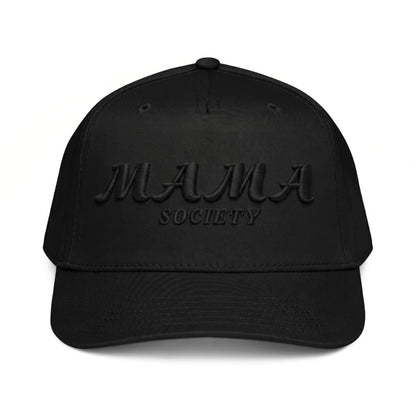 Black cap with 'MAMA SOCIETY' text on a white background