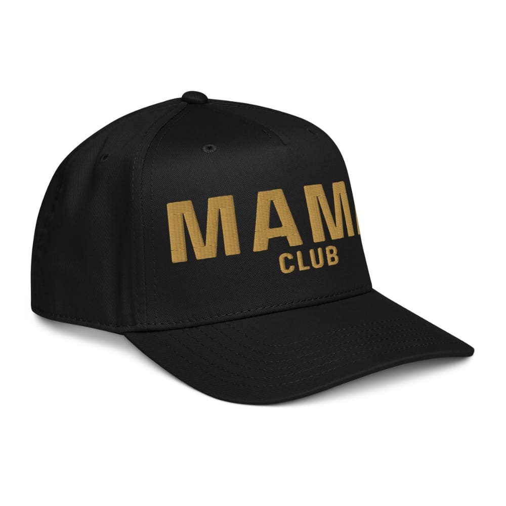Black cap with 'MAMA CLUB' text in gold on a white background