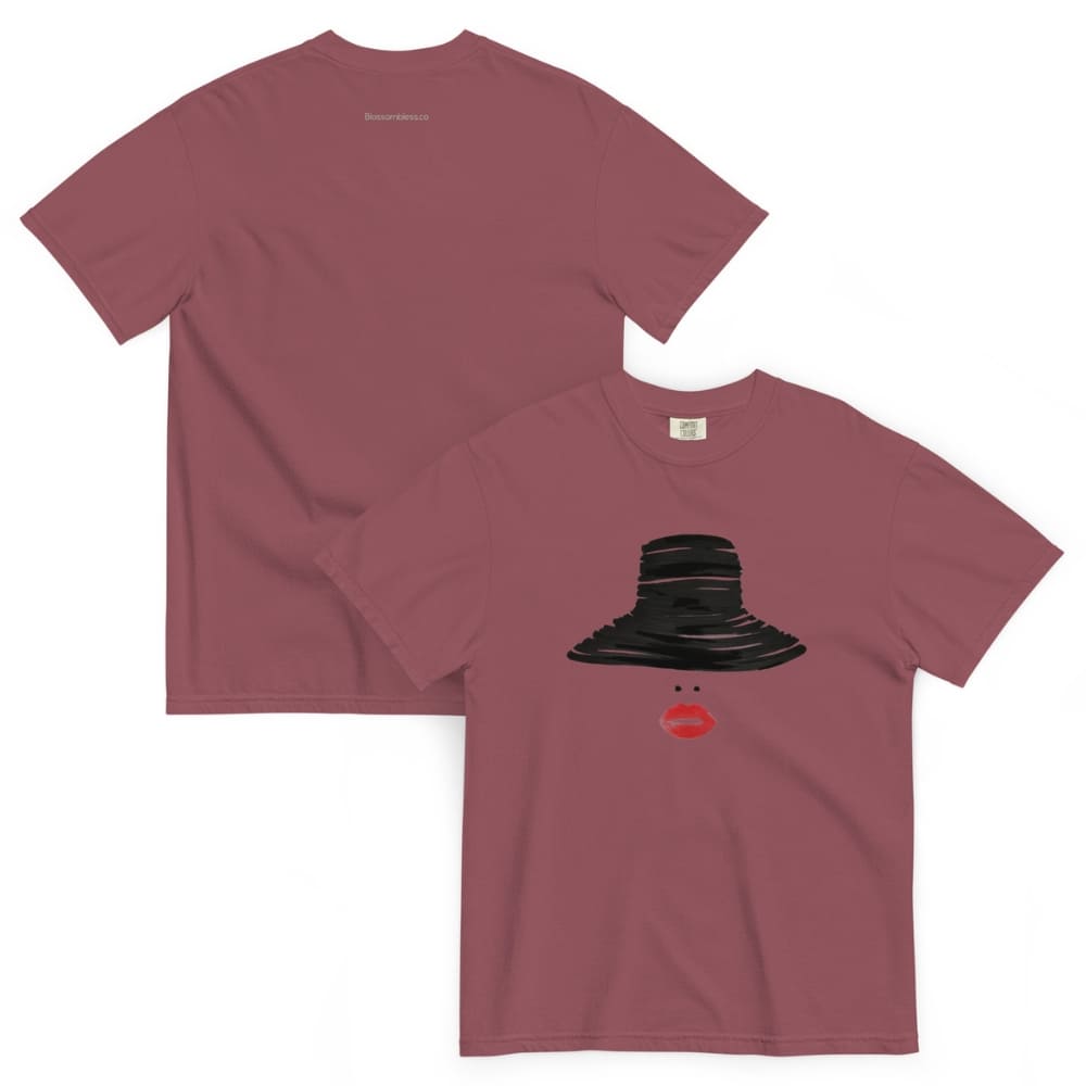 Two Brick t-shirts, one plain and one with a black hat and red mouth graphic.