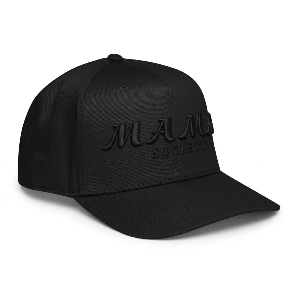 Black cap with 'MAMA SOCIETY' text on a white background