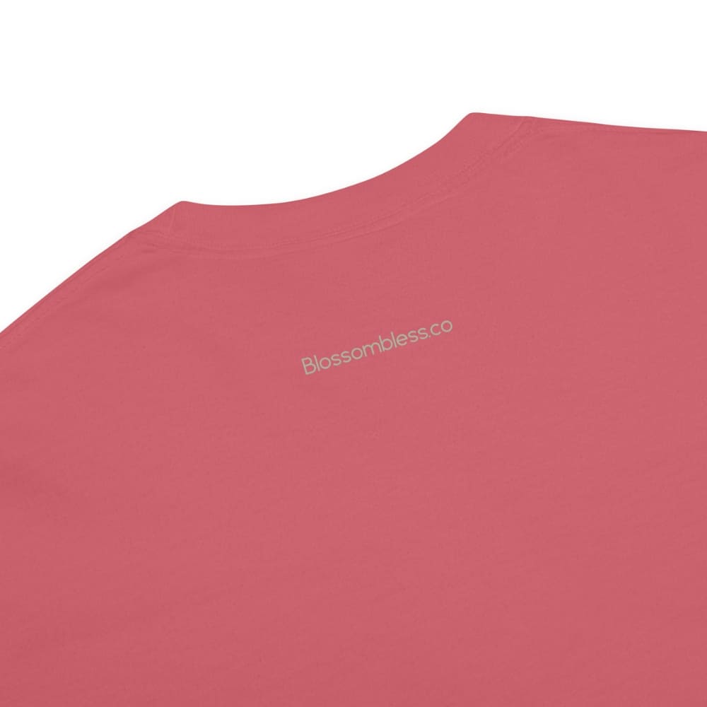 Watermelon red t-shirt with 'Blossombless.co' logo on a white background