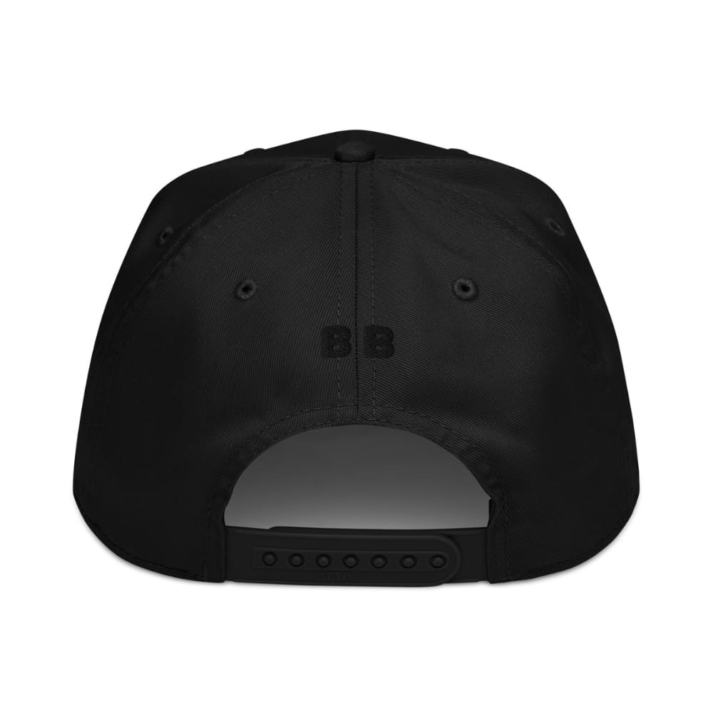 Black cap with a reflective patch on a white background