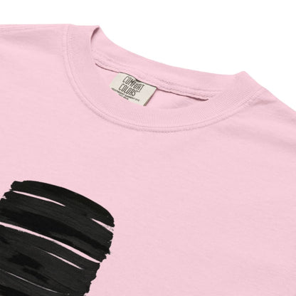 Pink t-shirt with black distressed design and 'Comfort Colors' label on a white background