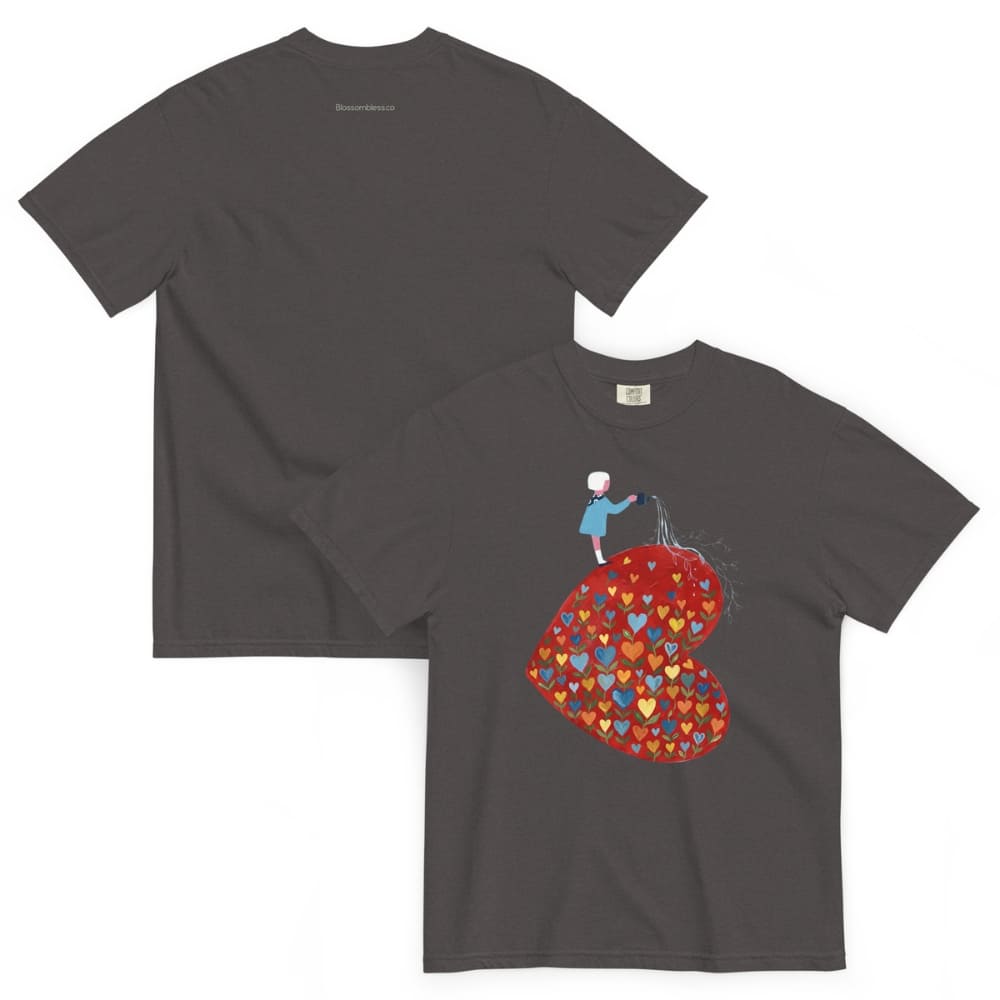 Graphite t-shirt with a colorful graphic design on a white background