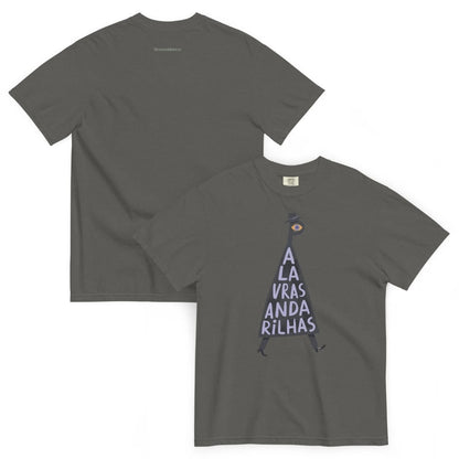 Black t-shirt with a colorful graphic on a white background