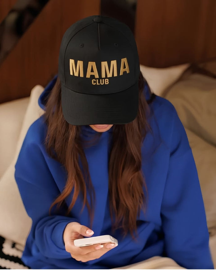 Black Otto Cap with MAMA CLUB embroidered in gold thread
