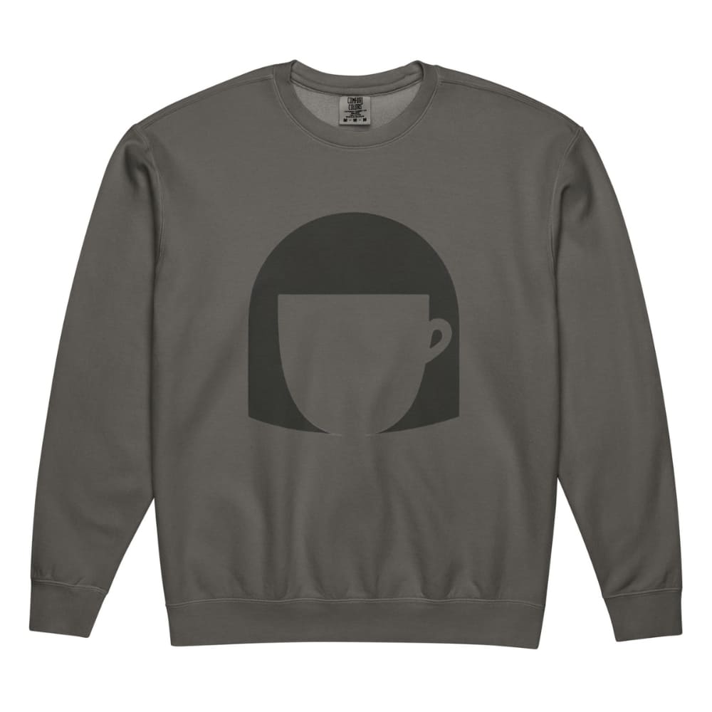 Gray sweatshirt with a black graphic design on a white background