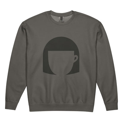 Gray sweatshirt with a black graphic design on a white background