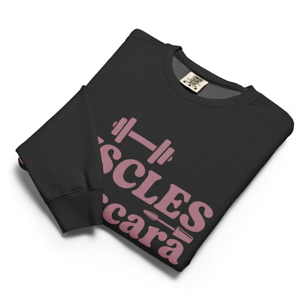 Black sweatshirt with pink text on a white background