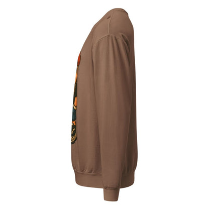 Brown jacket with a logo on the sleeve against a white background