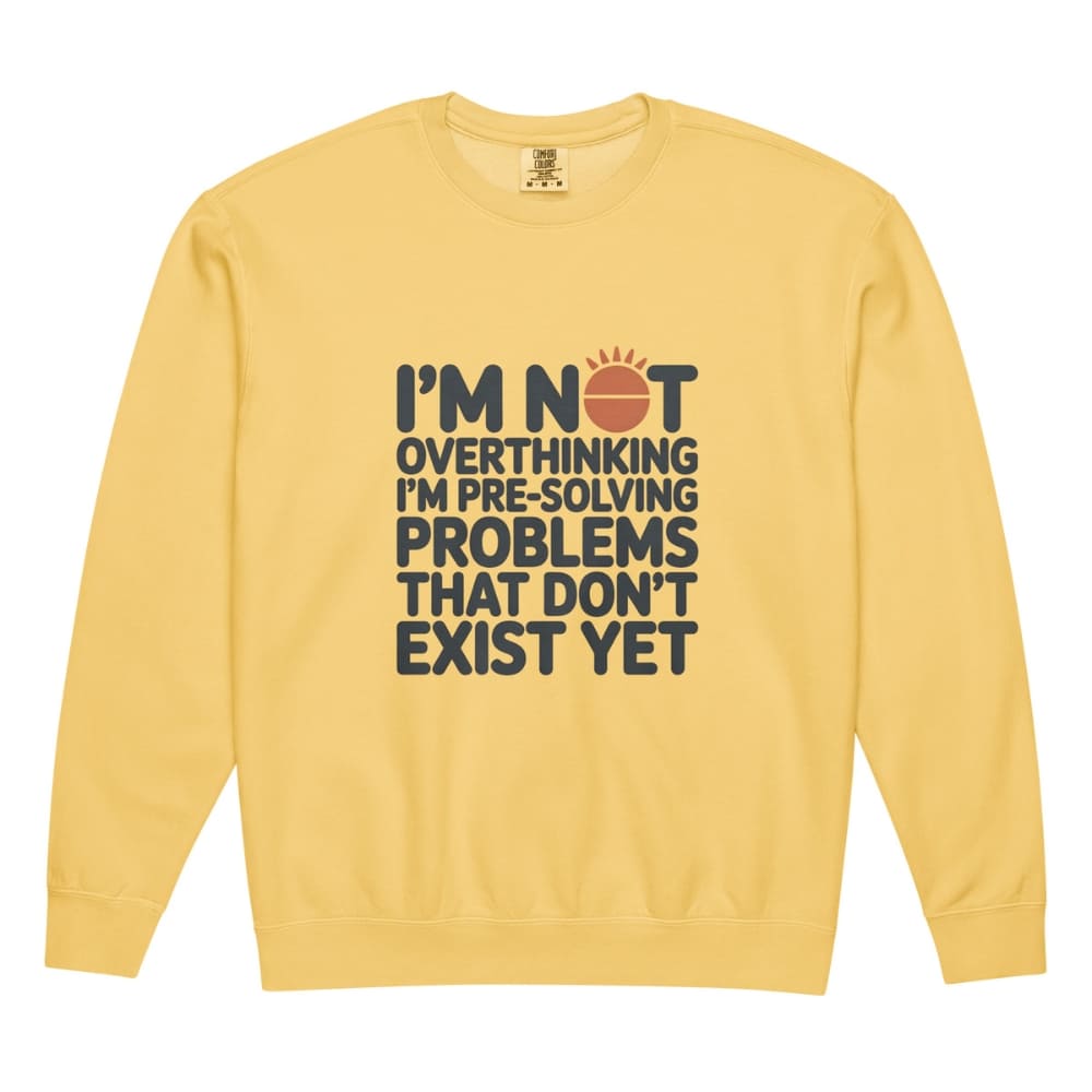 Yellow sweatshirt with text design on a white background