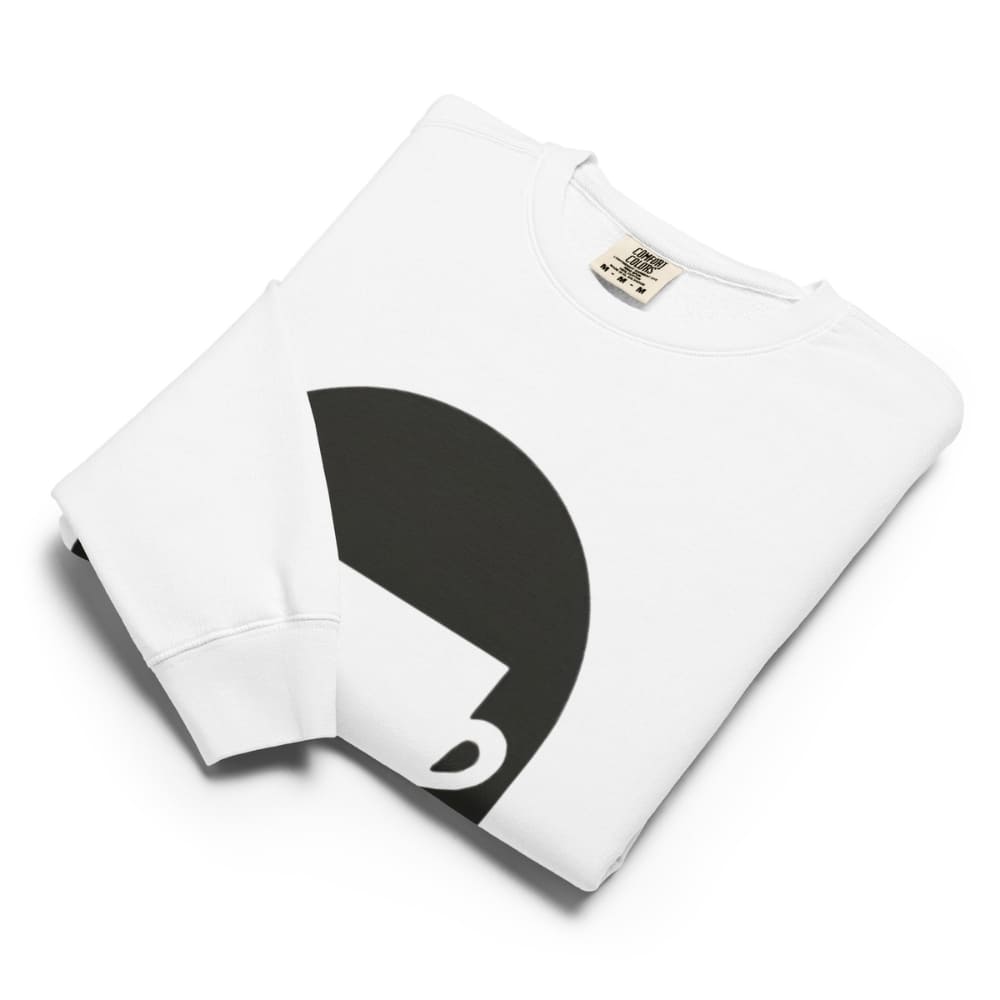 White sweatshirt with black umbrella design on a white background