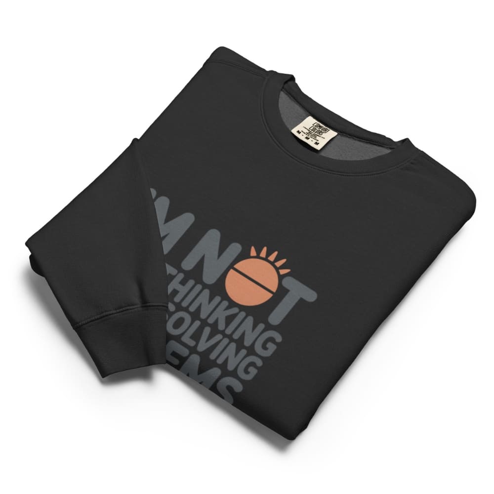 Black sweatshirt with text and logo on a white background