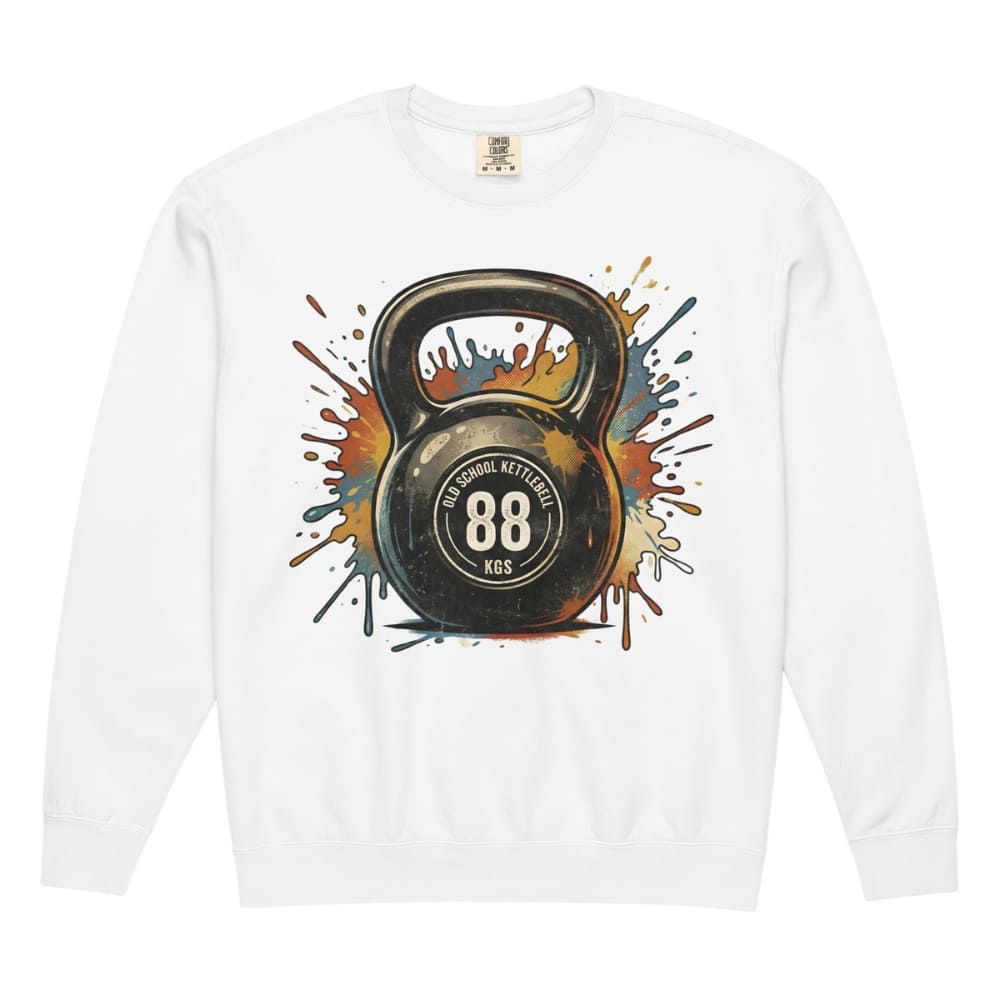 White long-sleeve shirt with a kettlebell graphic and '88' on a white background