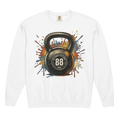 White long-sleeve shirt with a kettlebell graphic and '88' on a white background