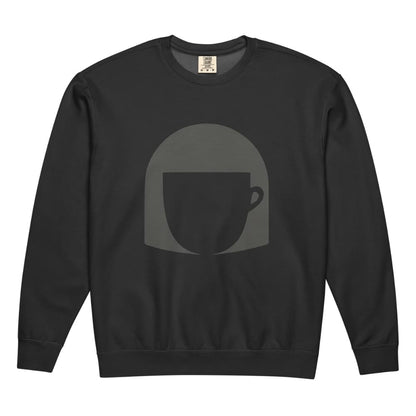 Black sweatshirt with a graphic design on a white background