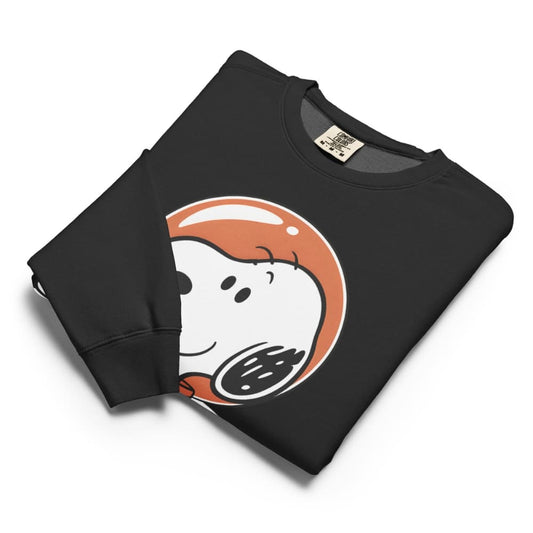 Black sweatshirt with a cartoon character design on a white background