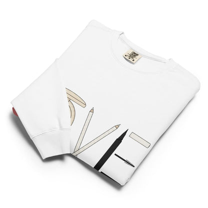 Folded White sweatshirt with geometric illustrations on a white background