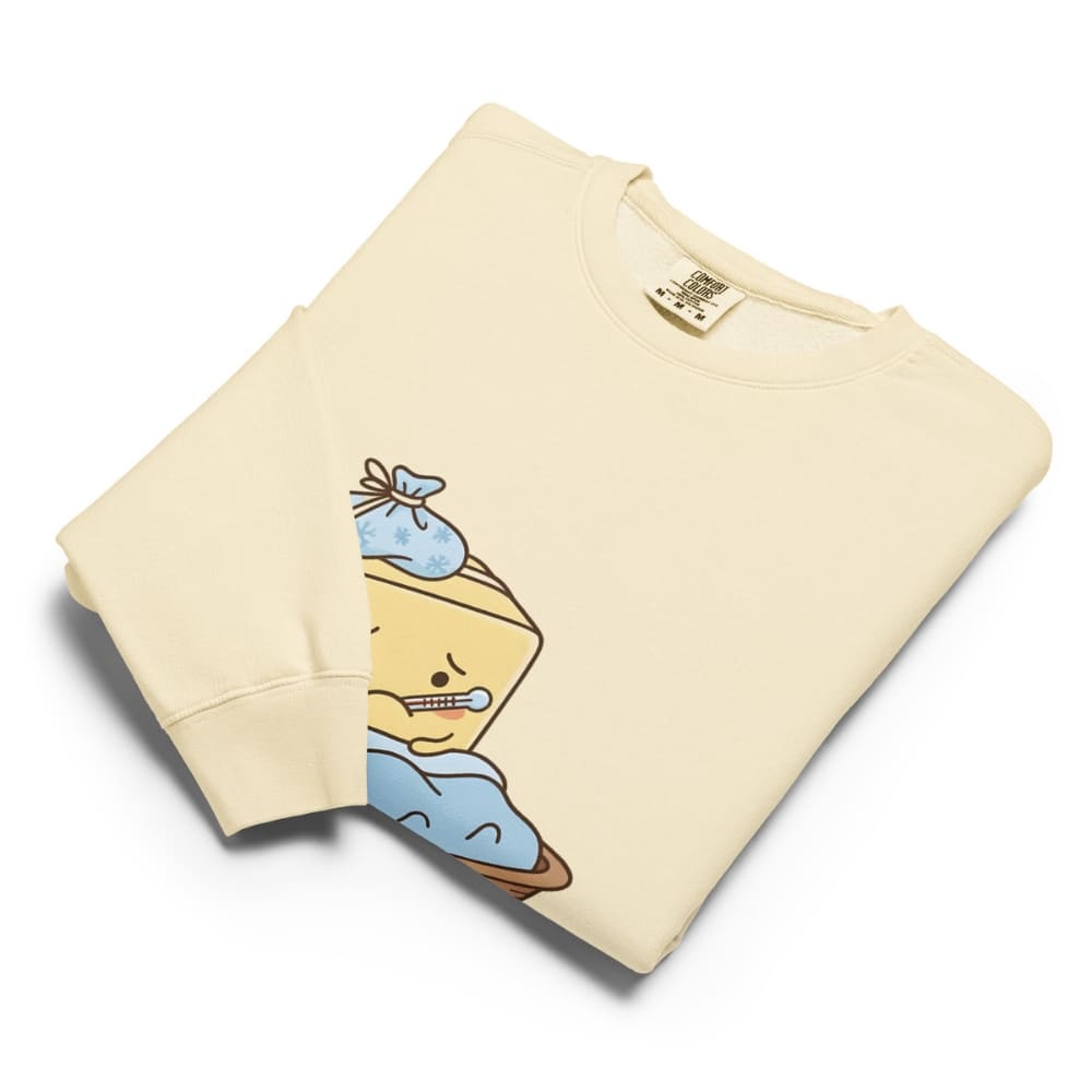 Ivory sweatshirt with cartoon design on a white background