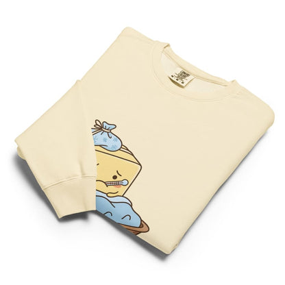 Ivory sweatshirt with cartoon design on a white background