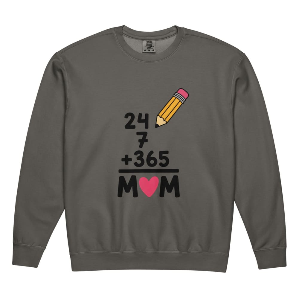 Gray sweatshirt with a pencil and text design on a white background