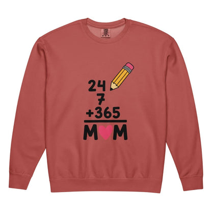 Red sweatshirt with a graphic design featuring a pencil, numbers, and letters on a white background