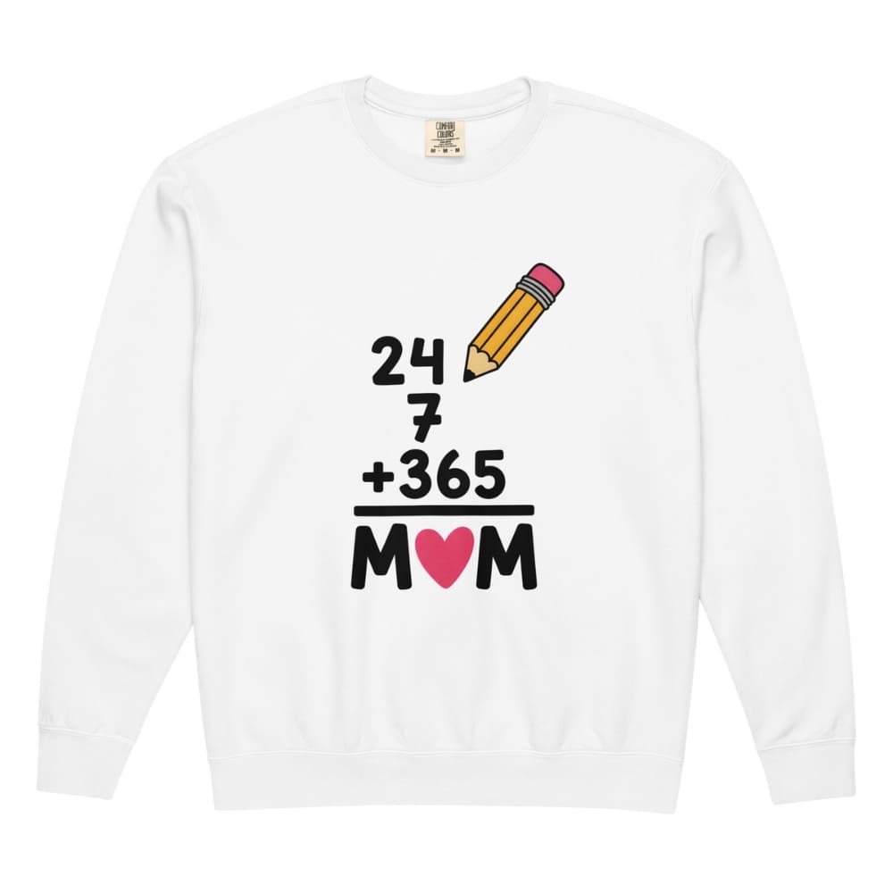 White long-sleeve shirt with a colorful graphic and text on a white background