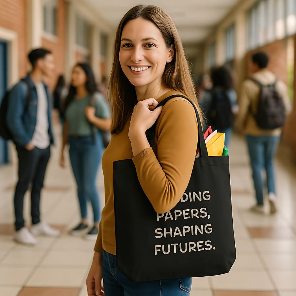 Teacher Tote Bag – Grading Papers, Shaping Futures