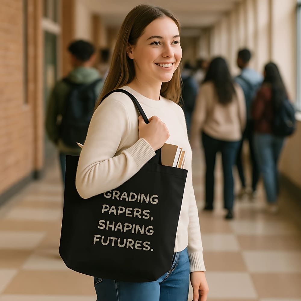 Teacher Tote Bag – Grading Papers, Shaping Futures