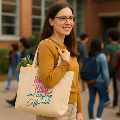Funny Teacher Tote Bag – Smart, Kind & Caffeinated