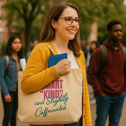 Funny Teacher Tote Bag – Smart, Kind & Caffeinated
