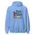 Light blue hoodie with 'Trick or Teach' design featuring a witch hat, books, and an apple on a white background.