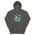 Gray hoodie with a colorful graphic design on a white background