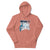 Coral hoodie with graphic design on a white background