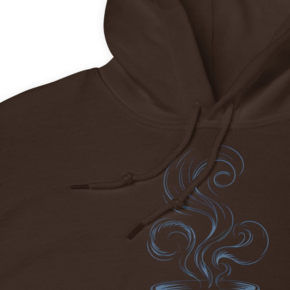 Brown hoodie with a blue steam design on a white background