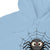 Light blue hoodie with a spider design on a white background