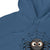 Blue hoodie with a spider design on a white background