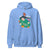 Light blue hoodie with a graphic design of a woman and text on a white background