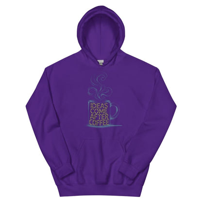 Purple hoodie with a graphic of a coffee cup and text on a white background