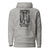 Gray hoodie with a graphic design and text 'Haunted Hallways, Healing Hands' on a white background