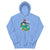 Light blue hoodie with a colorful graphic design on a white background