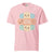 Pink t-shirt with cartoon bandages and 'Healing Vibes Only' text on a white background
