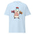Light blue t-shirt with a cartoon milk bottle character lifting weights and the text 'Mom Strength Unmatched' on a white background.